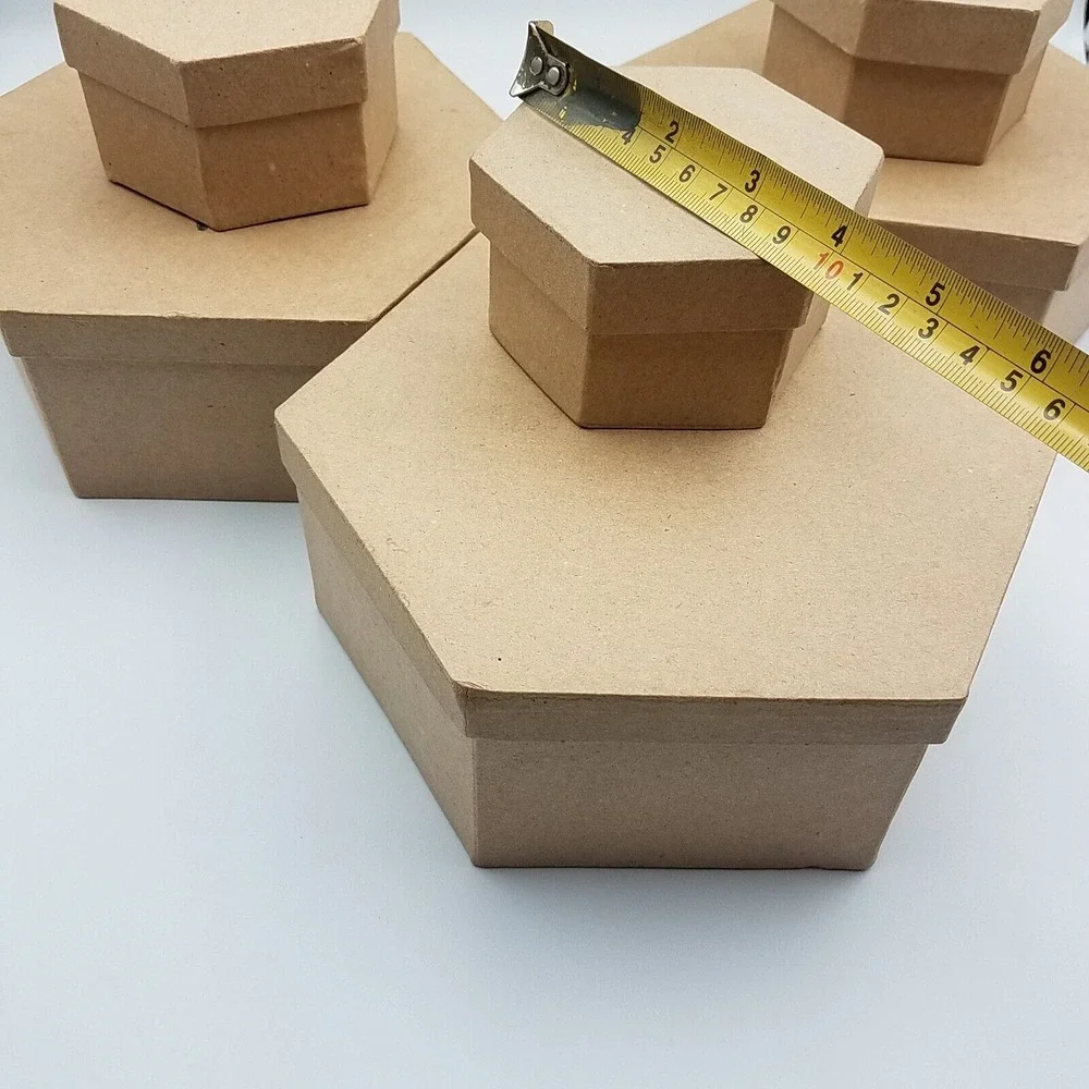 Set 6 Hexagon Paper‎ Mache Craft Storage Boxes with Lids 7